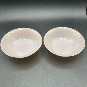 2 Vintage Fire King Pink Swirl Ribbed Berry Fruit Dessert Bowl 4 7/8" Oven Safe